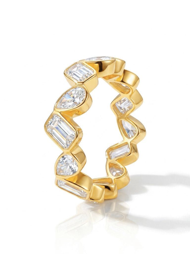 925 Sterling Silver Moissanite White Geometric Minimalist Band Ring in solid 925 sterling silver