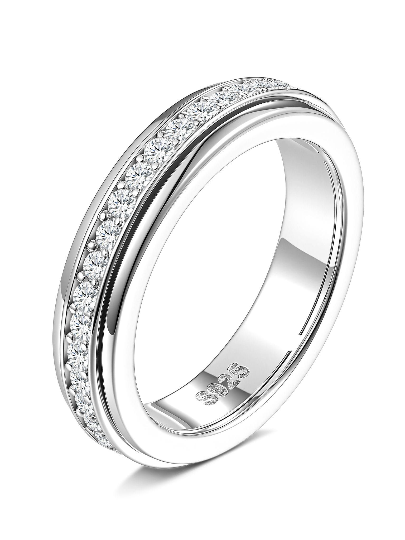 925 Sterling Silver Moissanite White Round Minimalist Band Ring in solid 925 sterling silver