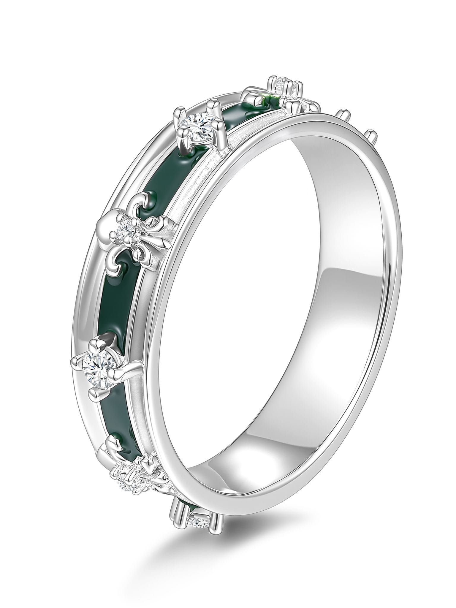925 Sterling Silver Moissanite White Geometric Minimalist Band Ring in solid 925 sterling silver