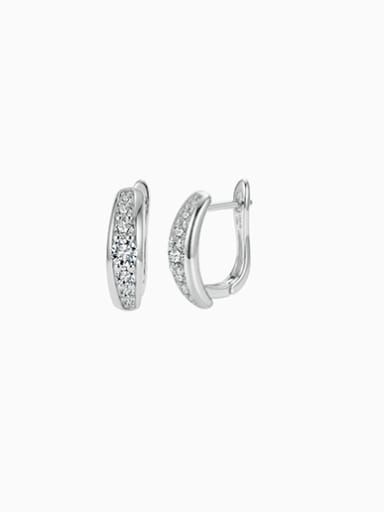 Geometric dainty huggie earring in hallmarked 925 sterling silver with a VVS1 lab-grown moissanite stone.