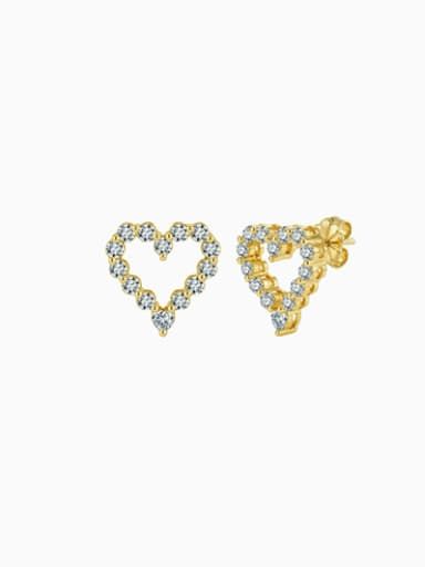 VVS1 moissanite heart stud earrings in hallmarked 925 sterling silver, rhodium-finished.