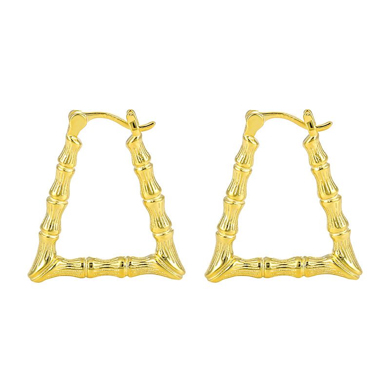 Geometric bamboo triangle hoop earrings in polished 925 sterling silver with sparkling AAA Amazing Crystals .