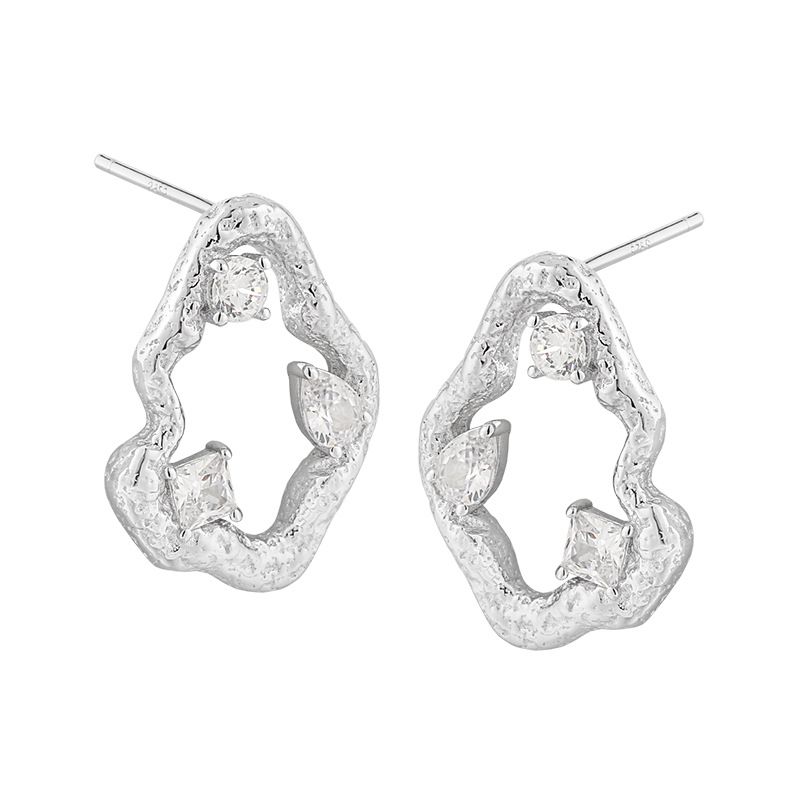 Office Hollow AAA Amazing Crystals Cloud 925 Sterling Silver Stud Earrings, sparkling halo design, hypoallergenic rhodium fin