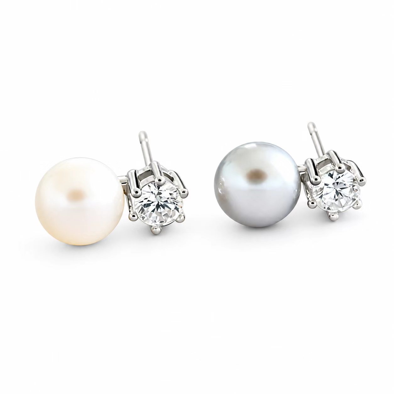 Elegant natural pearl earrings in solid 925 sterling silver, hallmarked. Hypoallergenic rhodium finish.