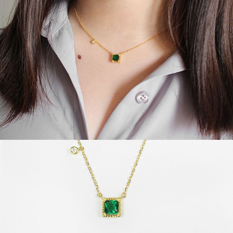 Green Square Golden Necklace