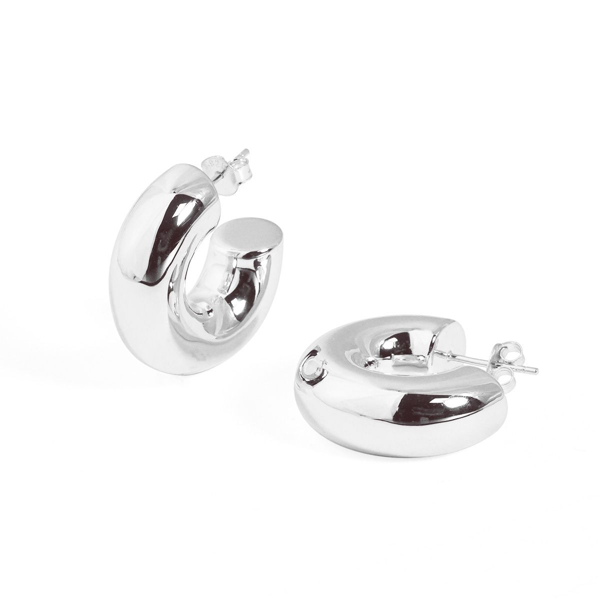 Elegant 925 sterling silver C-shape tube earrings with AAA Amazing Crystals , bold office style.