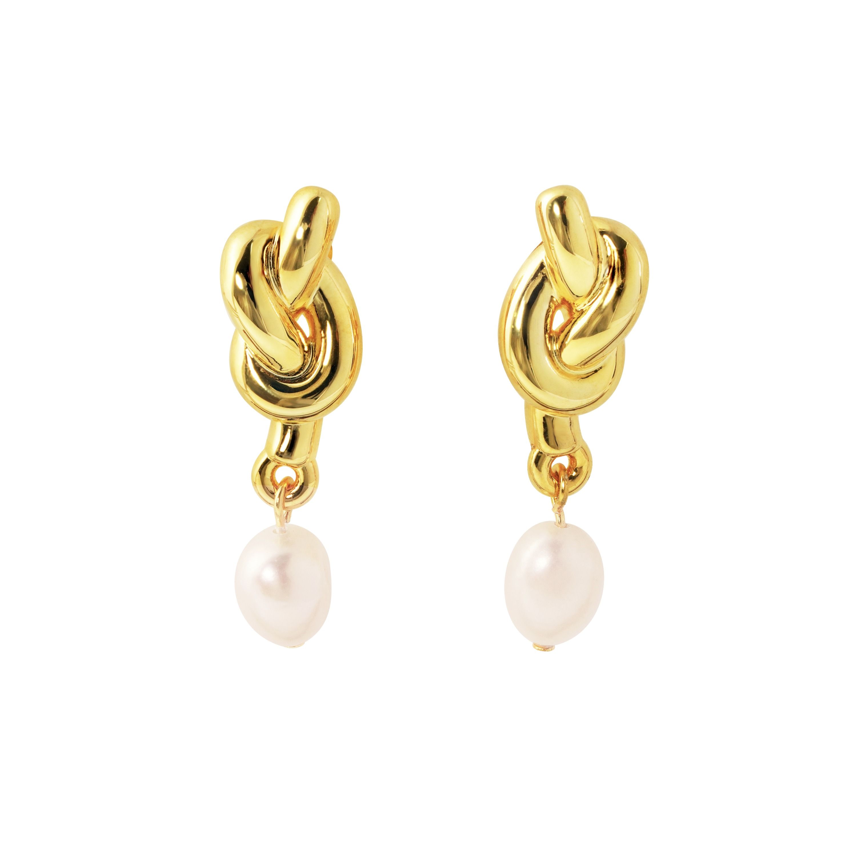 Irregular natural pearl knot earrings in 925 sterling silver, masculine light summer style.