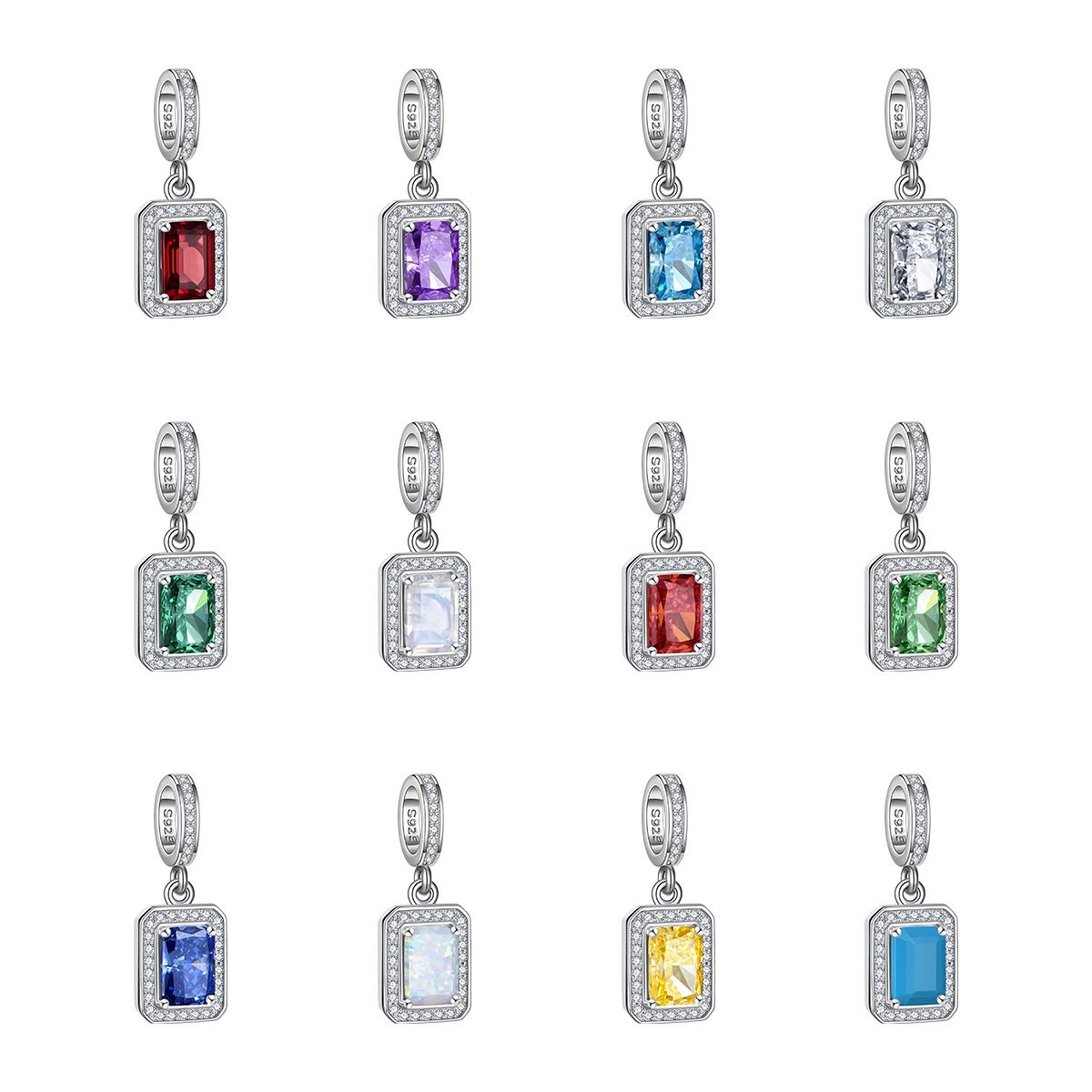 Rectangular Geometric Birthstone Pendant
