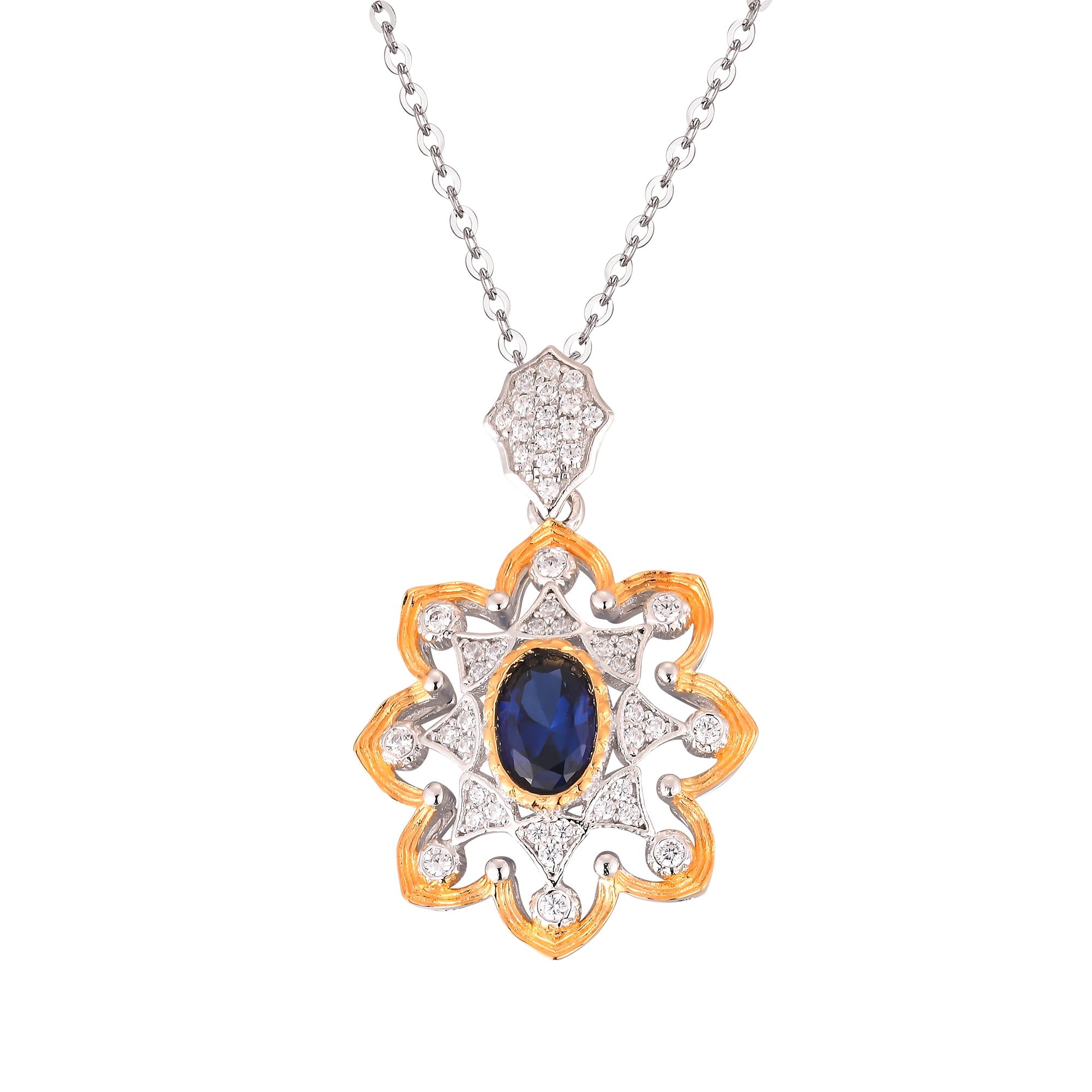 Oval Created Sapphire Pendant