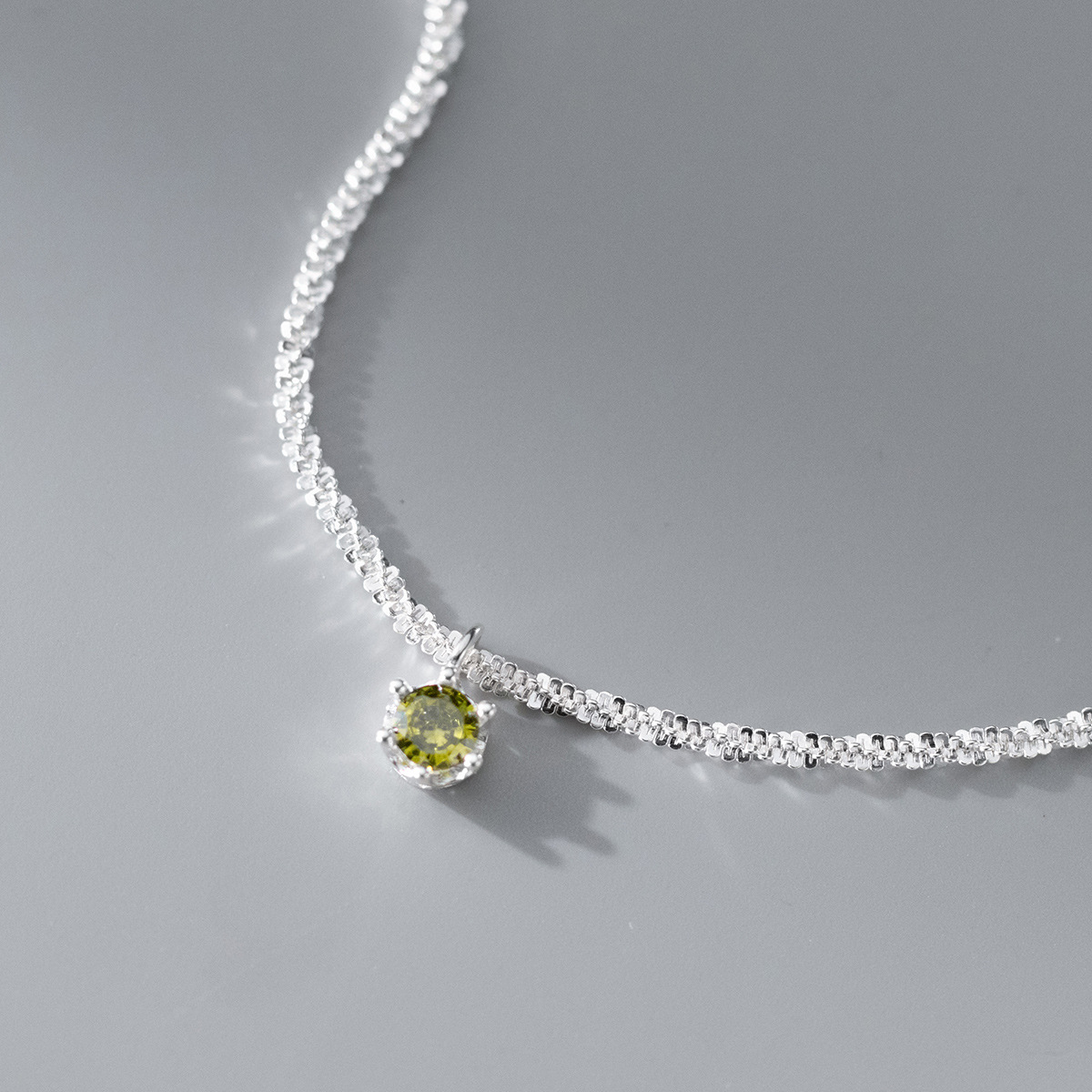 Light Green Round Amazing Crystals Dainty Charm Silver S925 Sterling Silver Anklet view 2