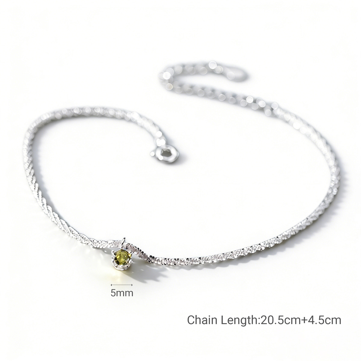 Light Green Round Amazing Crystals Dainty Charm Silver S925 Sterling Silver Anklet view 4