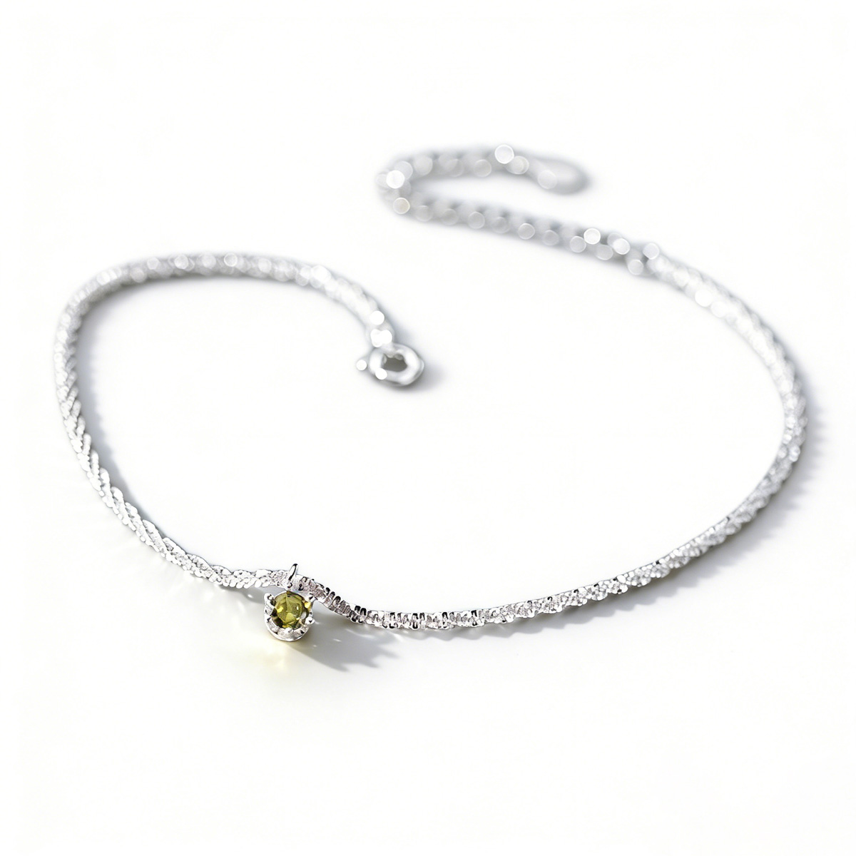 Light Green Round Amazing Crystals Dainty Charm Silver S925 Sterling Silver Anklet view 5