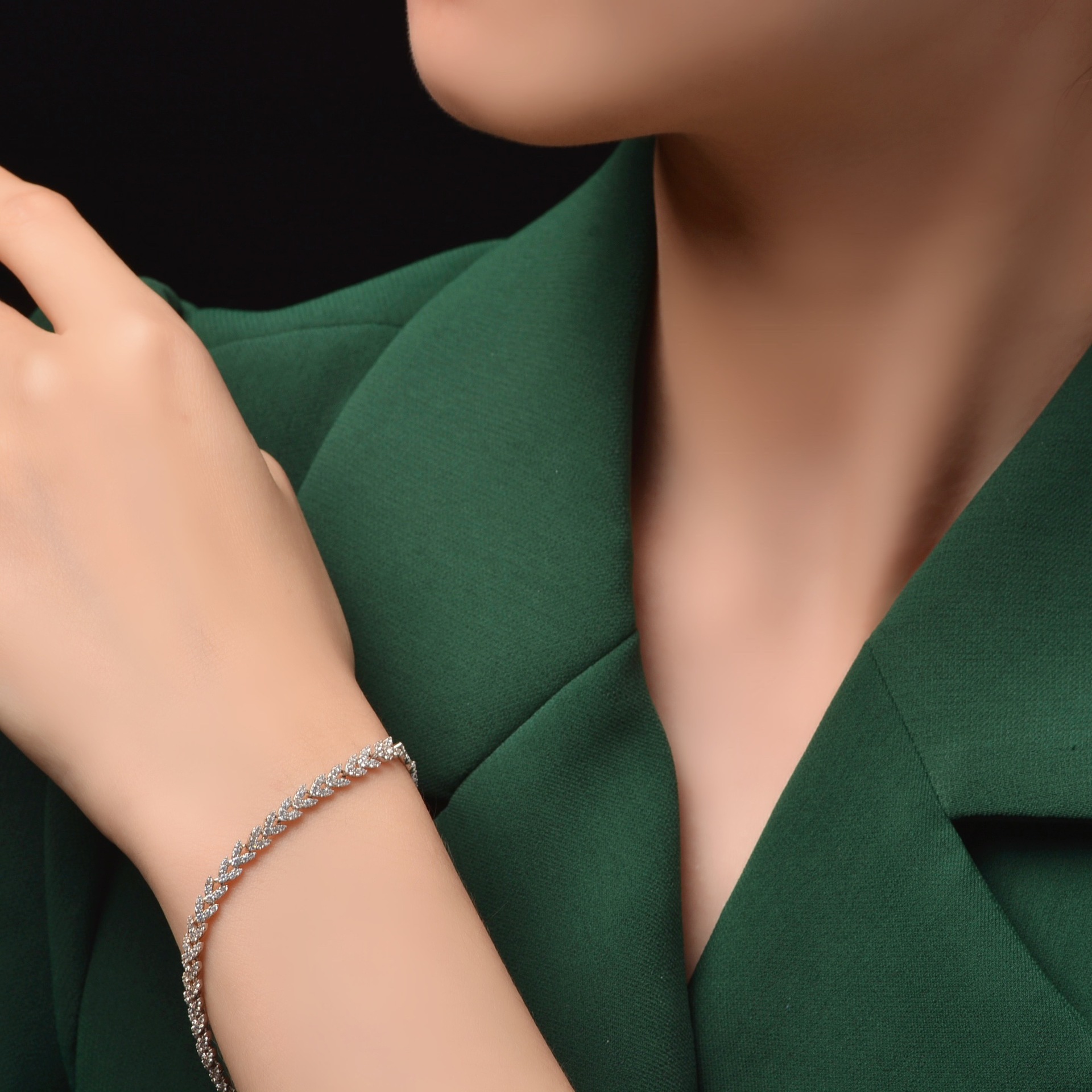 High-Carbon Diamond Wheat Sheaf Versatile 925 Sterling Silver Bracelet view 4