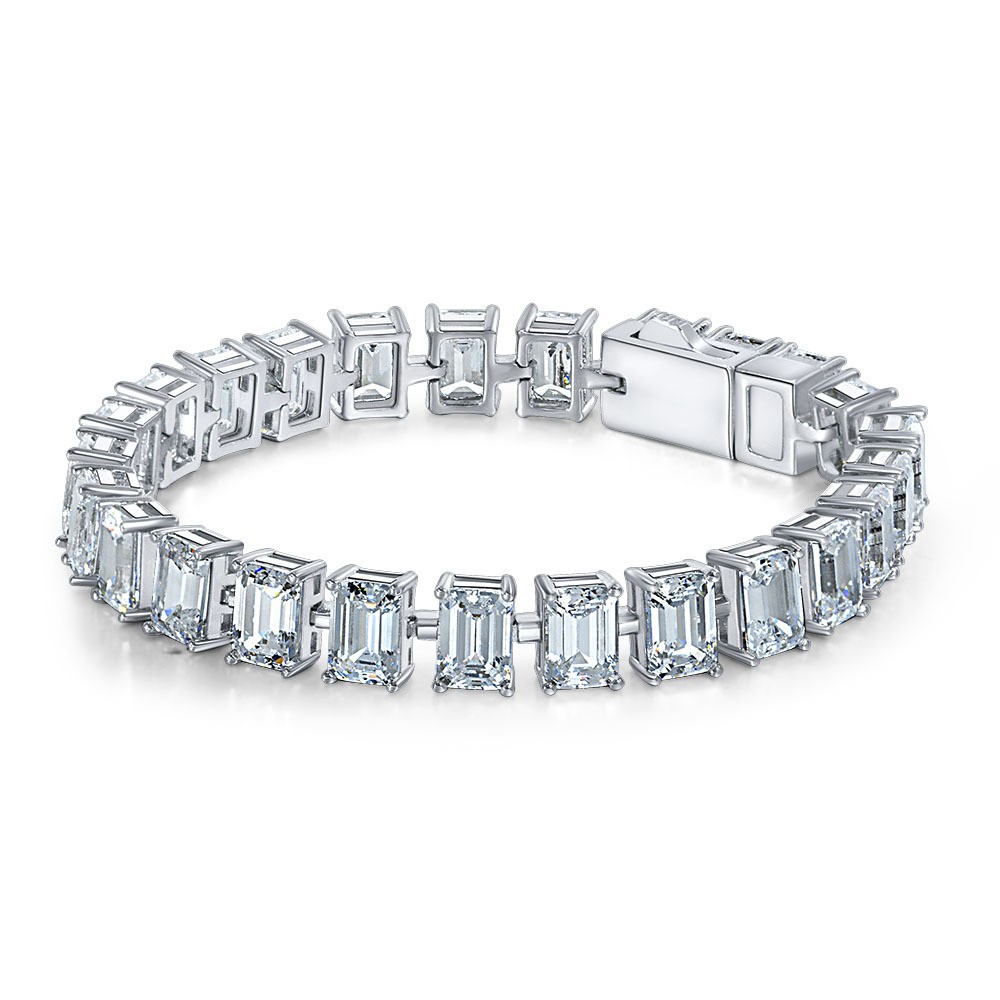 Clear Emerald Cut High Carbon Diamond S925 Silver Tennis Bracelet Rectangular 5mm x 7mm Stone Line Bracelet Elegant Fashion Classic Bracelet With Box Clasp Wedding Party Anniversary Gift