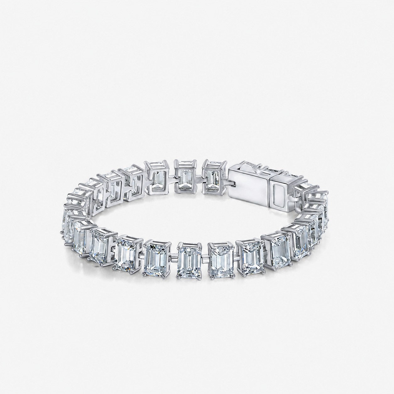 Clear Emerald Cut High Carbon Diamond S925 Silver Tennis Bracelet Rectangular 5mm x 7mm Stone Line Bracelet Elegant Fashion Classic Bracelet With Box Clasp Wedding Party Anniversary Gift view 2