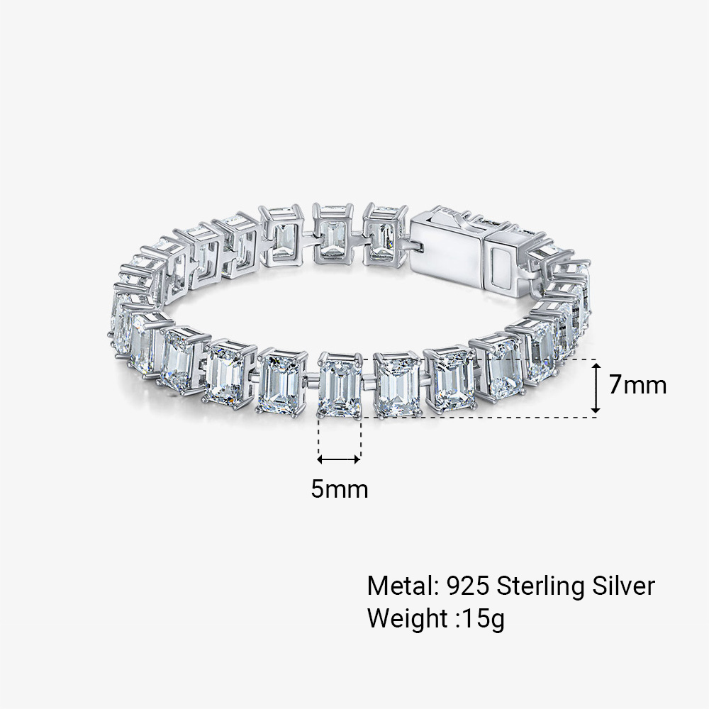 Clear Emerald Cut High Carbon Diamond S925 Silver Tennis Bracelet Rectangular 5mm x 7mm Stone Line Bracelet Elegant Fashion Classic Bracelet With Box Clasp Wedding Party Anniversary Gift view 6