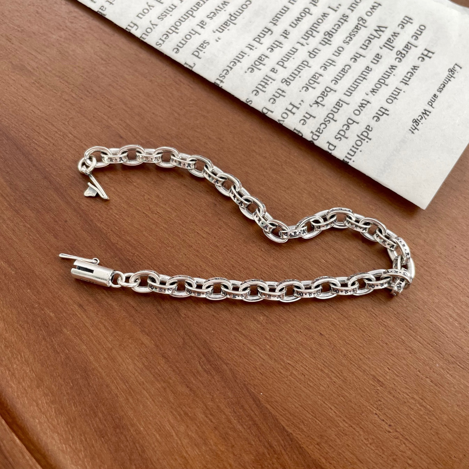 Retro Tibetan Style Engraved Geometric Link 925 Sterling Silver Fashionable Street Style Bracelet view 4