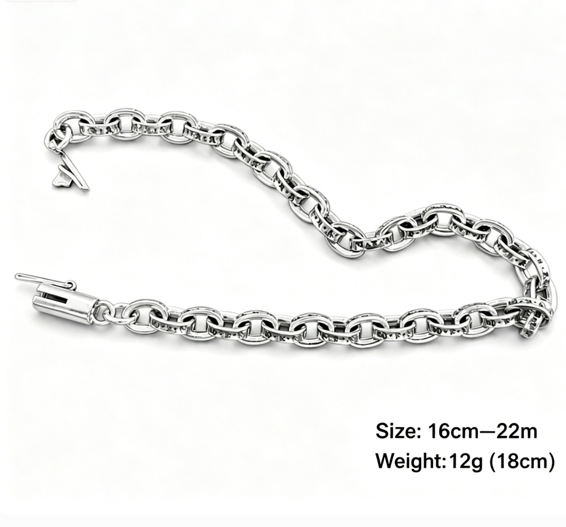 Retro Tibetan Style Engraved Geometric Link 925 Sterling Silver Fashionable Street Style Bracelet view 6