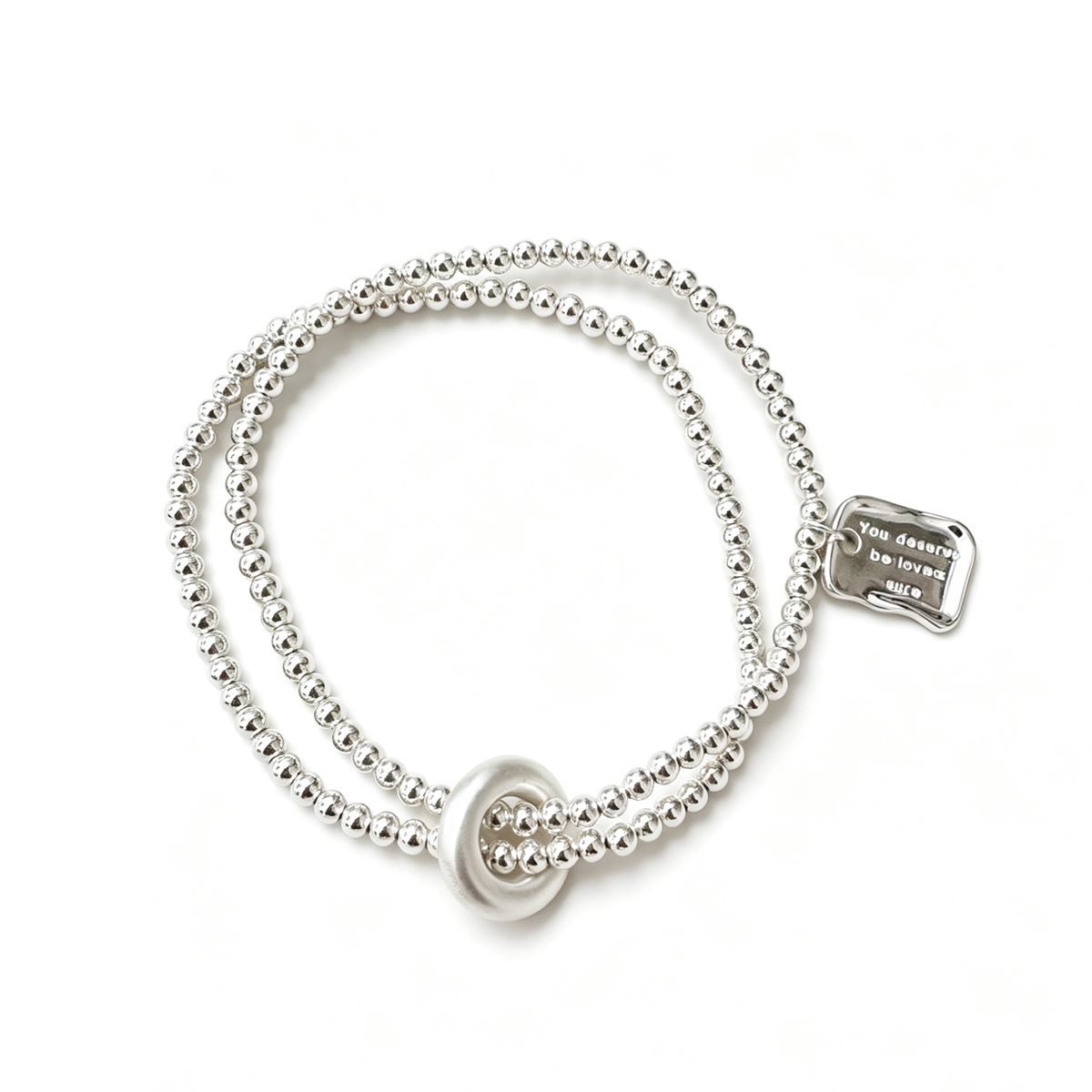 Minimalist Geometric Elastic S925 Sterling Silver Double Strand Beaded Bracelet view 6