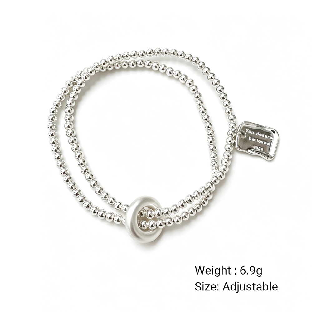 Minimalist Geometric Elastic S925 Sterling Silver Double Strand Beaded Bracelet view 7