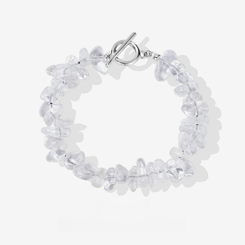 Natural Stone Irregular Clear White Crystal Chip Bead OT Toggle Clasp 925 Sterling Silver Bracelet view 2