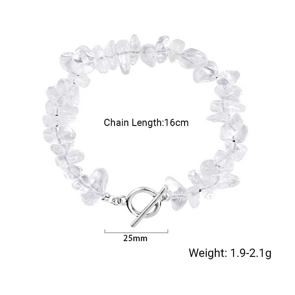 Natural Stone Irregular Clear White Crystal Chip Bead OT Toggle Clasp 925 Sterling Silver Bracelet view 6