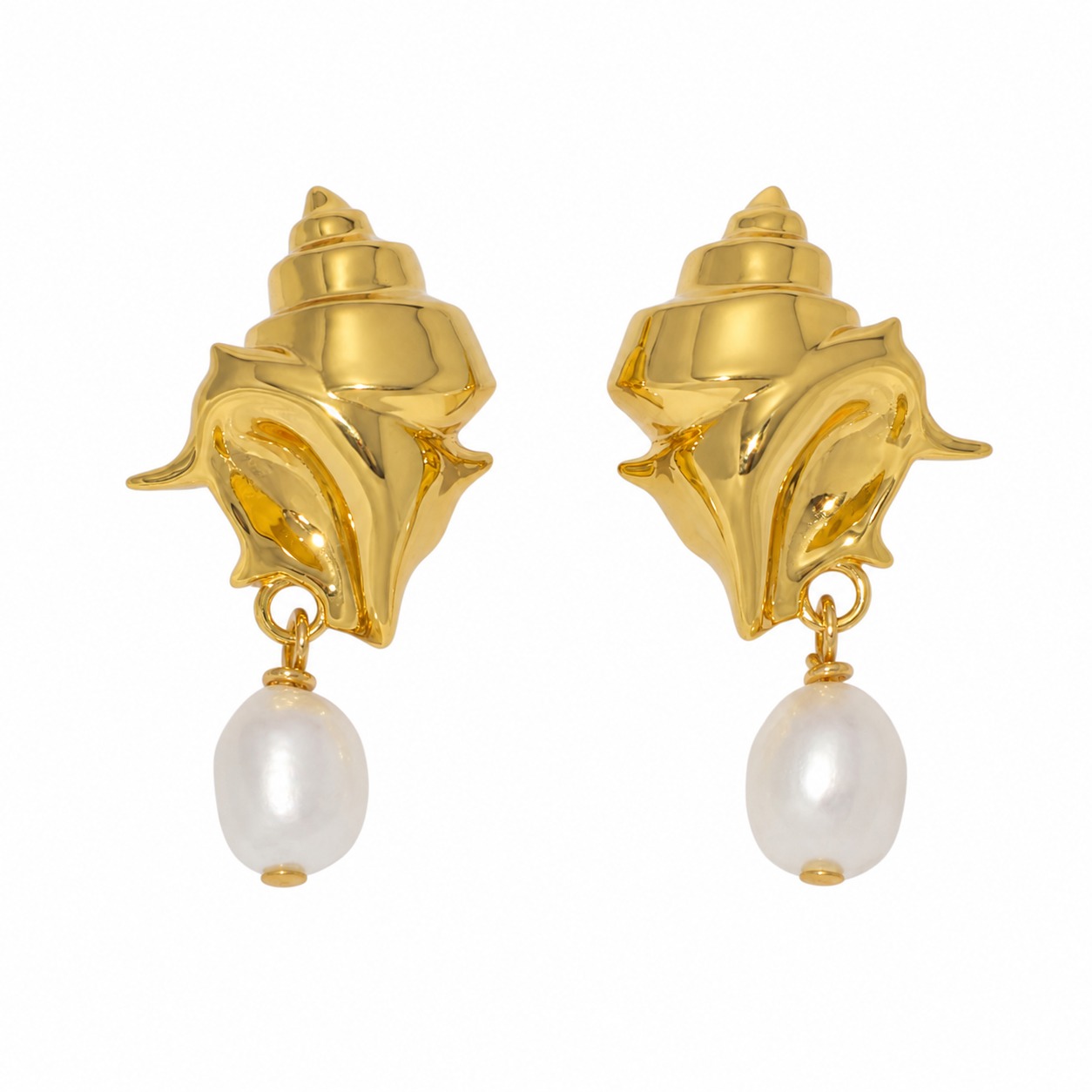Ocean Style Pearl Drop Shaped Engraved Seashell Pattern 925 Silver Earrings view 5