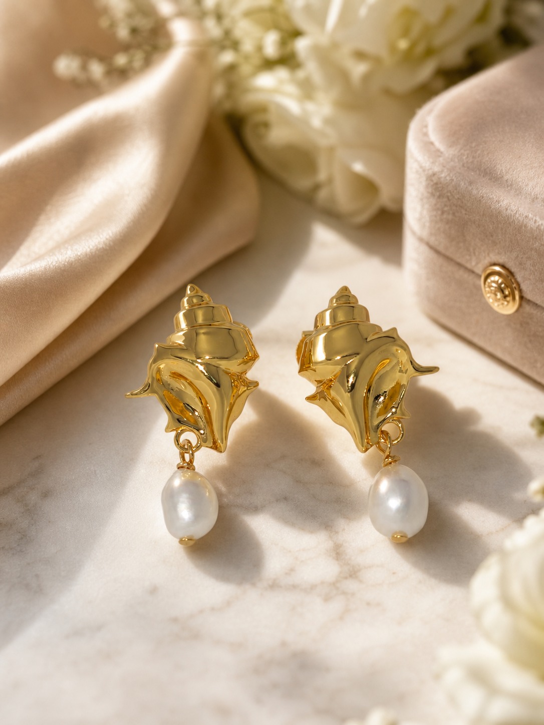 Ocean Style Pearl Drop Shaped Engraved Seashell Pattern 925 Silver Earrings view 6