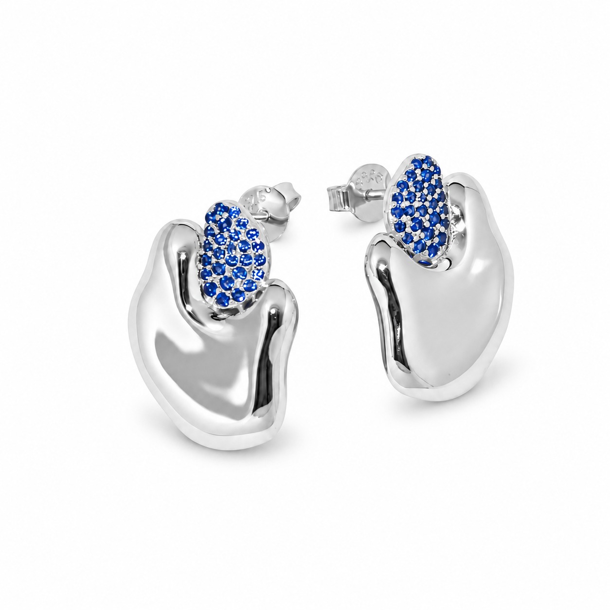 Modern Fluid Micro Pave Amazing Crystals Colored 925 Silver Stud Earrings view 2