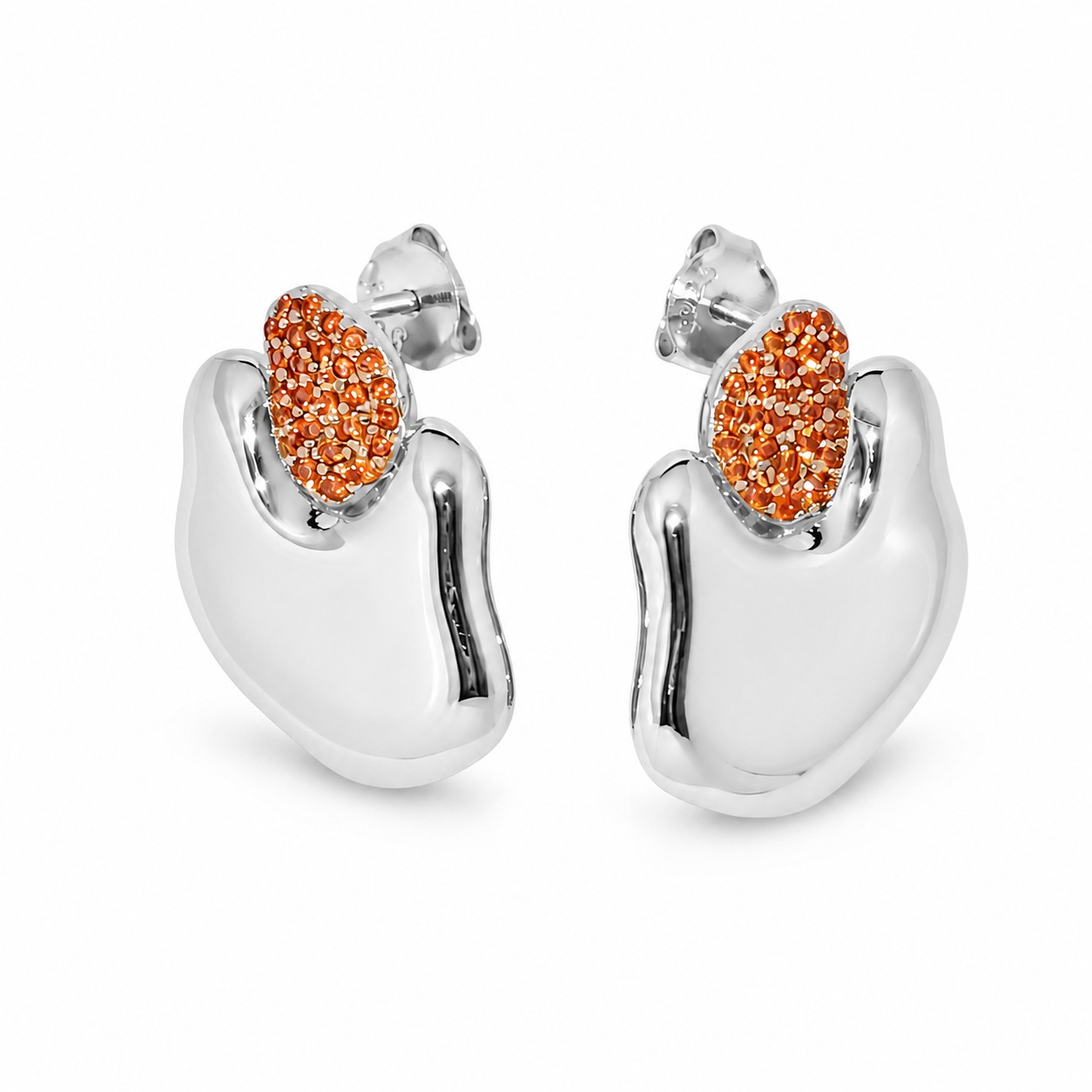 Modern Fluid Micro Pave Amazing Crystals Colored 925 Silver Stud Earrings view 3