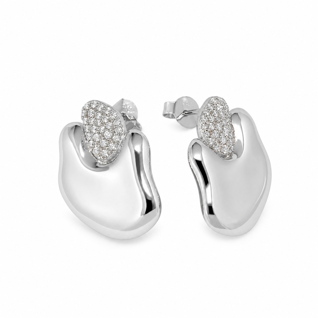 Modern Fluid Micro Pave Amazing Crystals Colored 925 Silver Stud Earrings view 8