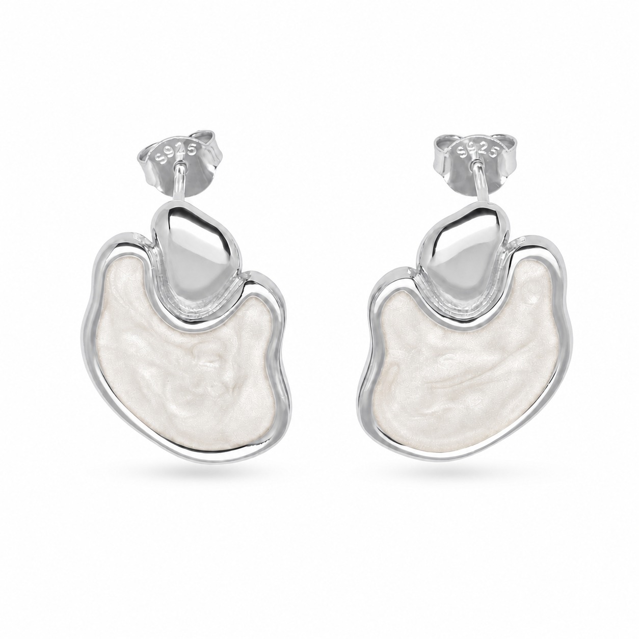 Irregularly Shaped Colored Enamel 925 Silver Earrings view 6