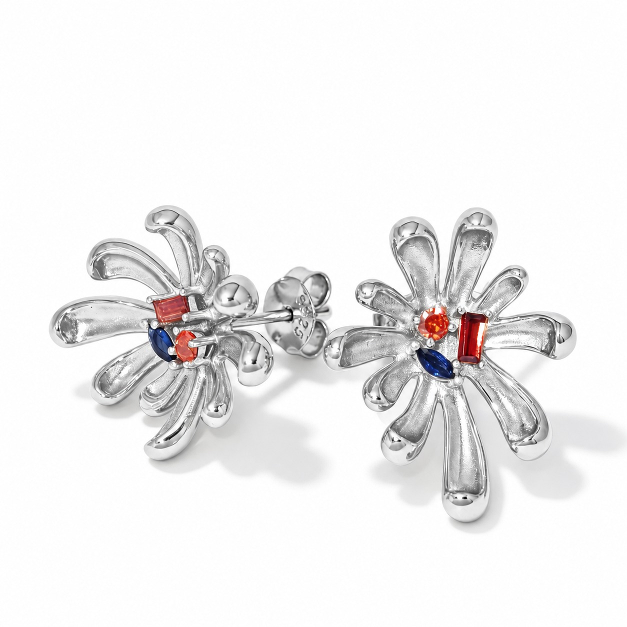 Blooming Flowers 3D Petal Amazing Crystals 925 Sterling Silver Earrings view 3