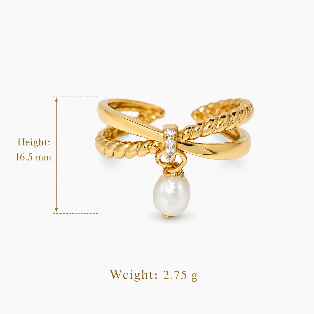 Cross Woven Amazing Crystals Dangle Pearl 925 Sterling Silver Ring view 5