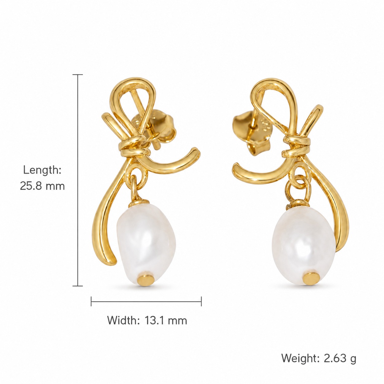 Sculptural Bow with Oval White Pearl Drops 925 Sterling Silver Earrings view 2