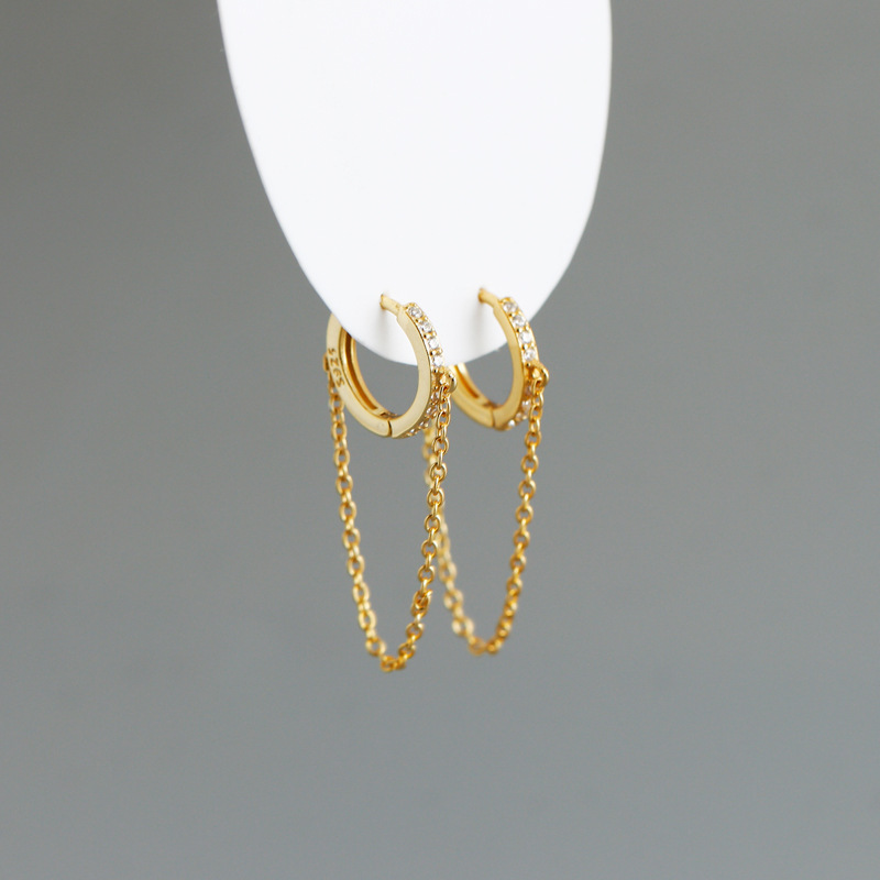 Geometric Circle Zirconia Chain Tassel Pendant 925 Sterling Silver Earrings view 5