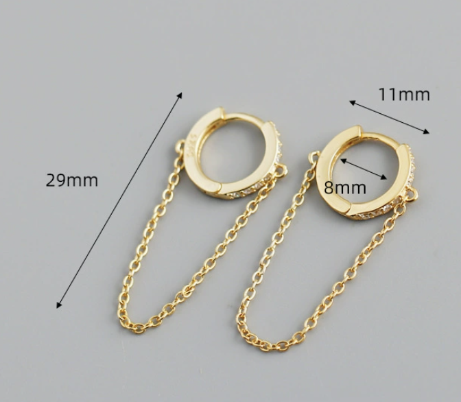 Geometric Circle Zirconia Chain Tassel Pendant 925 Sterling Silver Earrings view 6