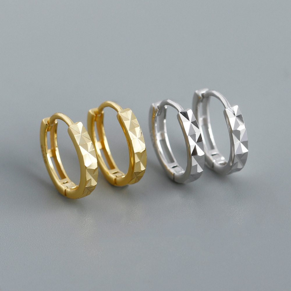 Geometric Polyhedral Hoop 925 Sterling Silver Earrings view 2