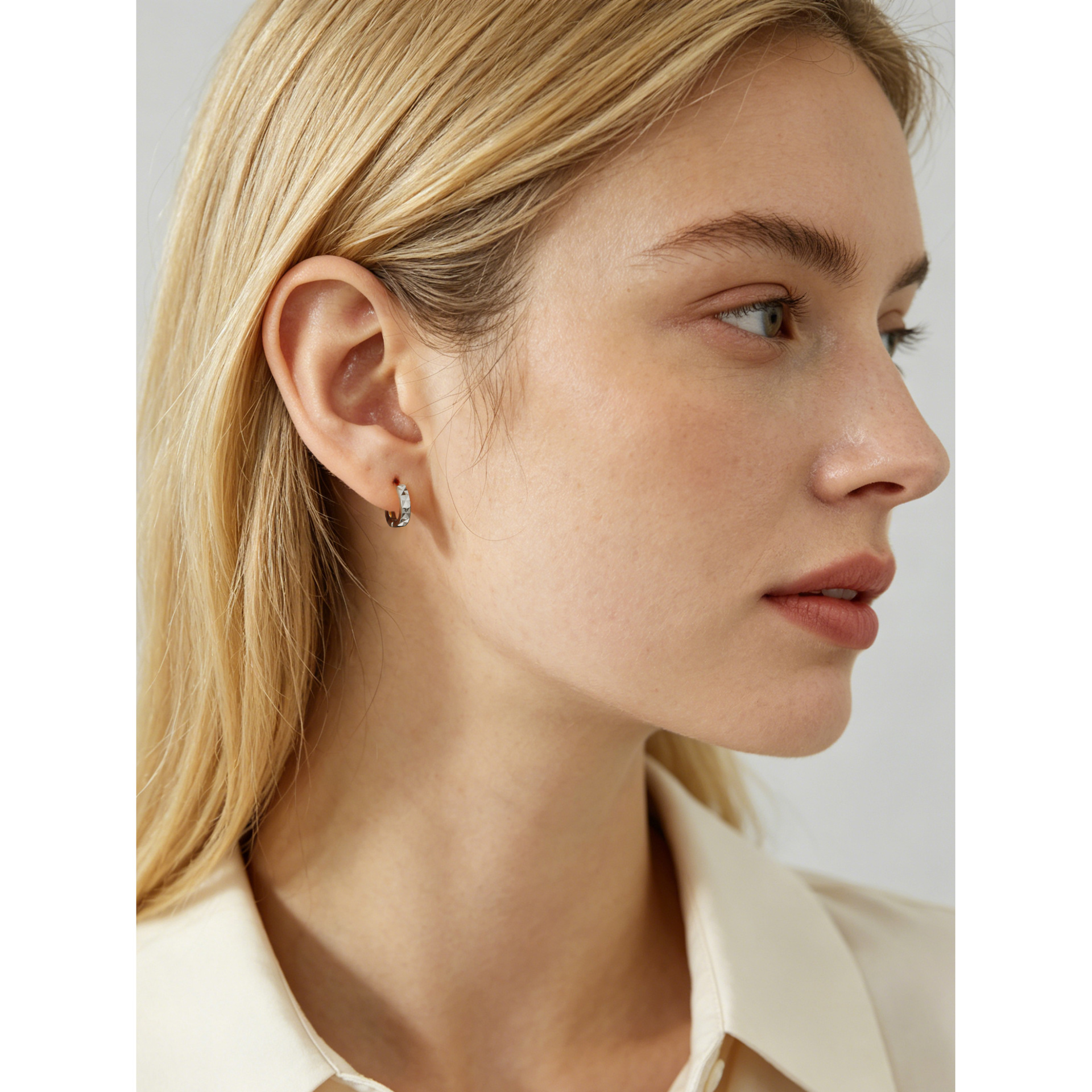 Geometric Polyhedral Hoop 925 Sterling Silver Earrings view 3