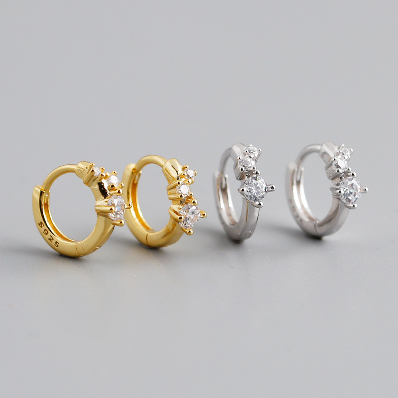 Geometric Round and Cube-Shaped Zirconia 925 Sterling Silver Earrings view 2