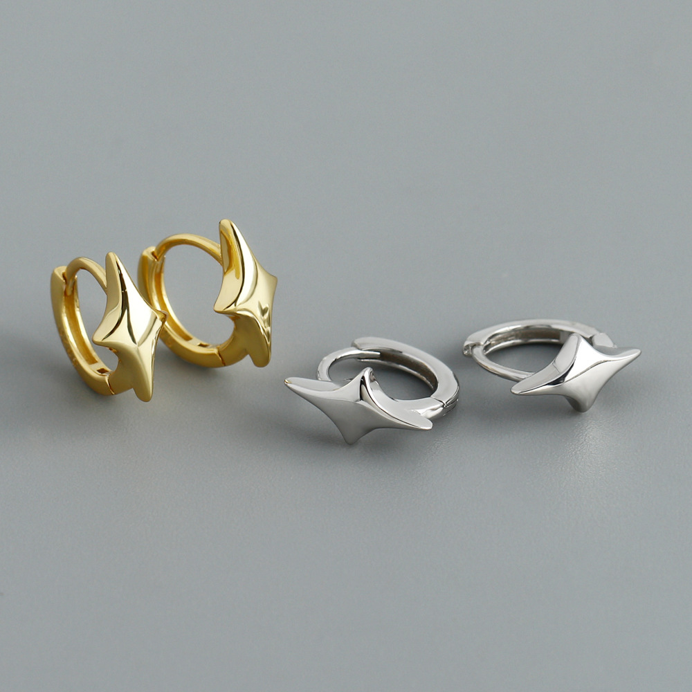 Four Pointed Star-Shaped Earrings 925 Sterling Silver Earrings view 2