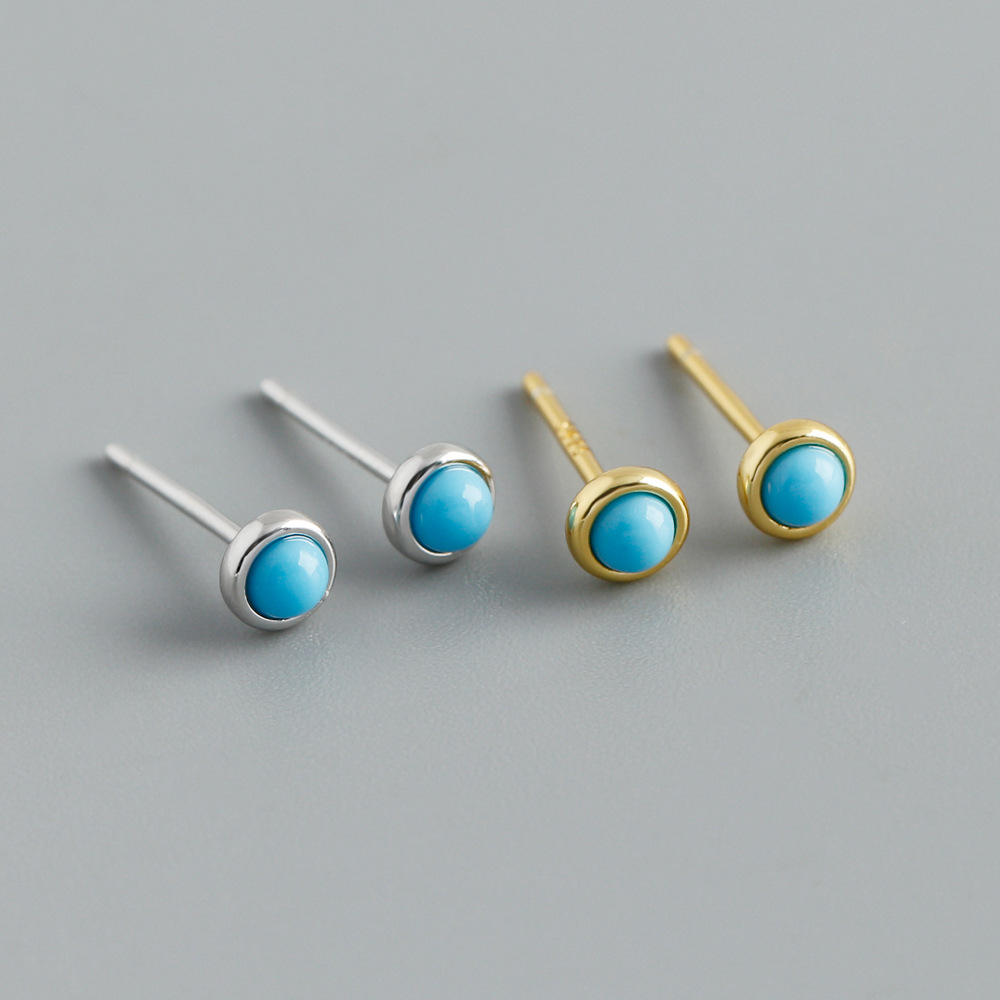 Natural Stone Blue Circular Geometric 925 Sterling Silver Earrings view 2