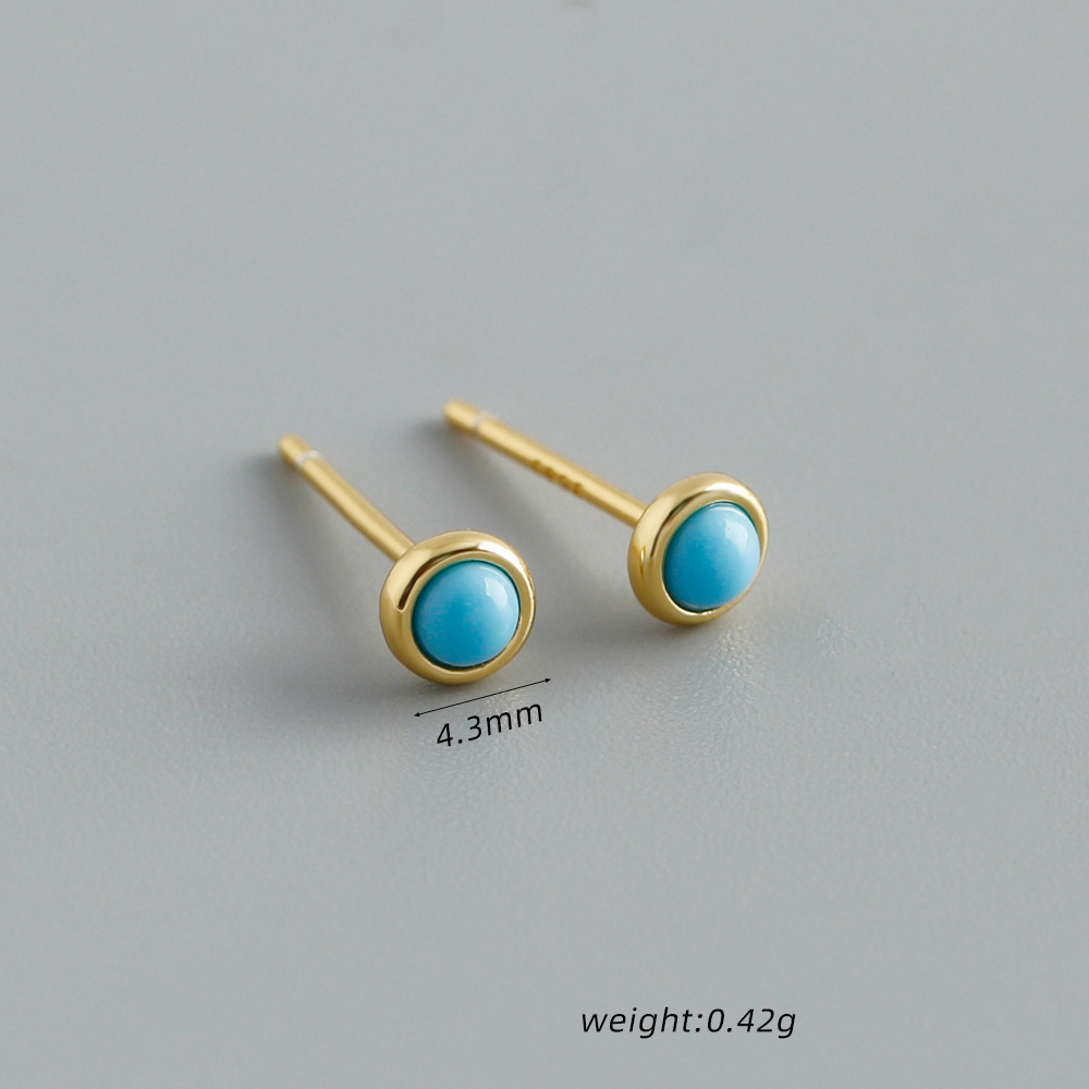 Natural Stone Blue Circular Geometric 925 Sterling Silver Earrings view 6