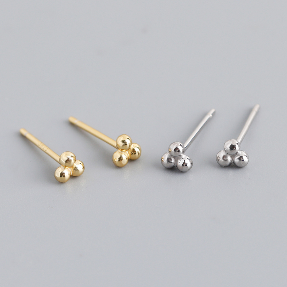 Geometric Design Featuring Three Beads 925 Sterling Silver Earrings view 2