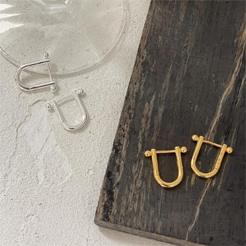 U Shape Geometric 925 Sterling Silver Minimalist Korean Style Fashionable Earrings view 3