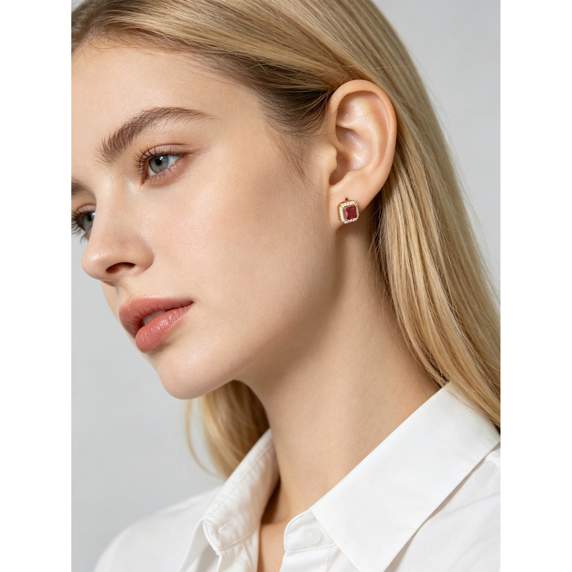 Geometric Square Zirconia 925 Sterling Silver Stud Earrings view 3