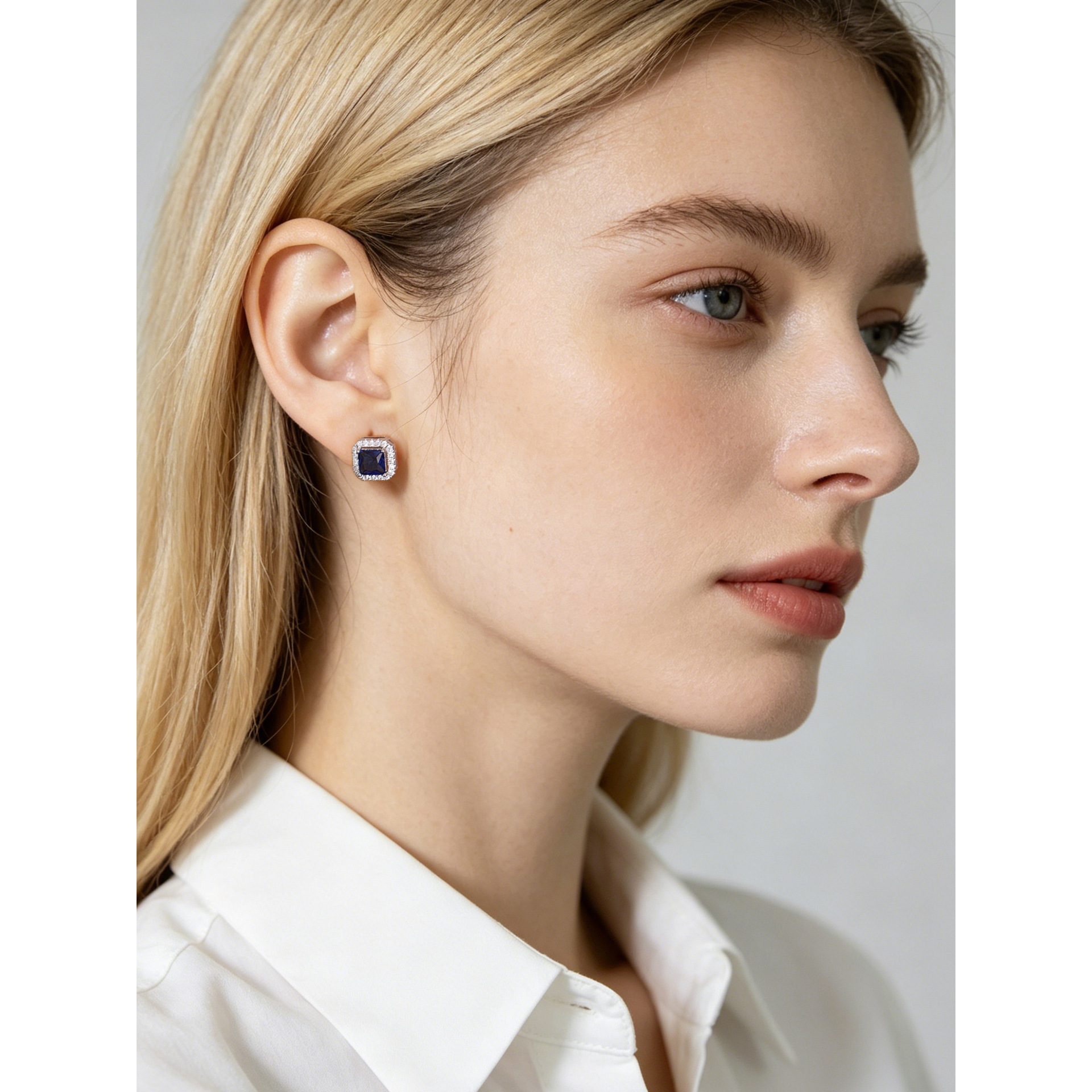 Geometric Square Zirconia 925 Sterling Silver Stud Earrings view 4