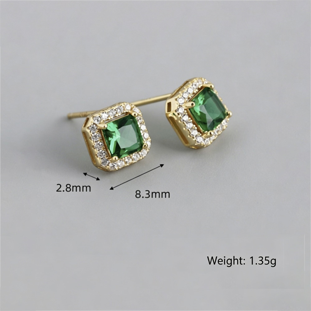 Geometric Square Zirconia 925 Sterling Silver Stud Earrings view 6