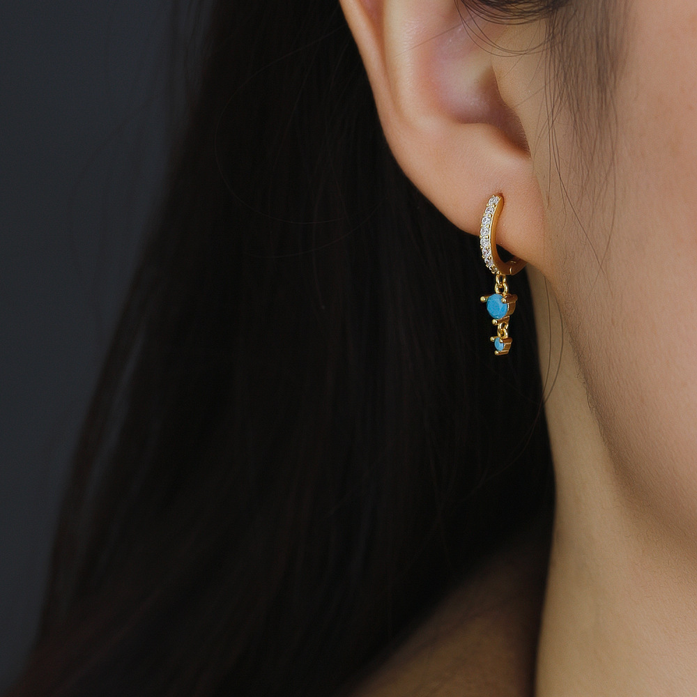 Round Geometric Colorful Zirconia 925 Sterling Silver Hoop Earrings view 3