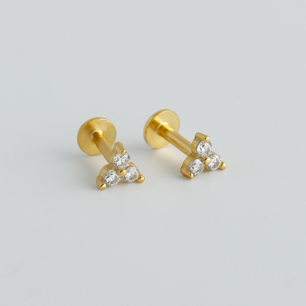 Geometric Triangle-Shaped Amazing Crystals Flat Bottom 925 Sterling Silver Stud Earrings